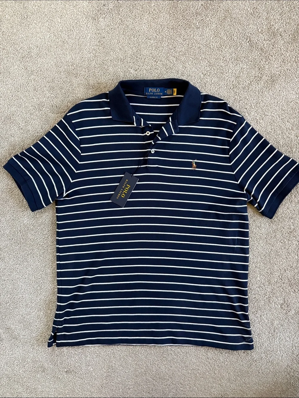 Ralph Lauren Navy and White Striped Polo Shirt